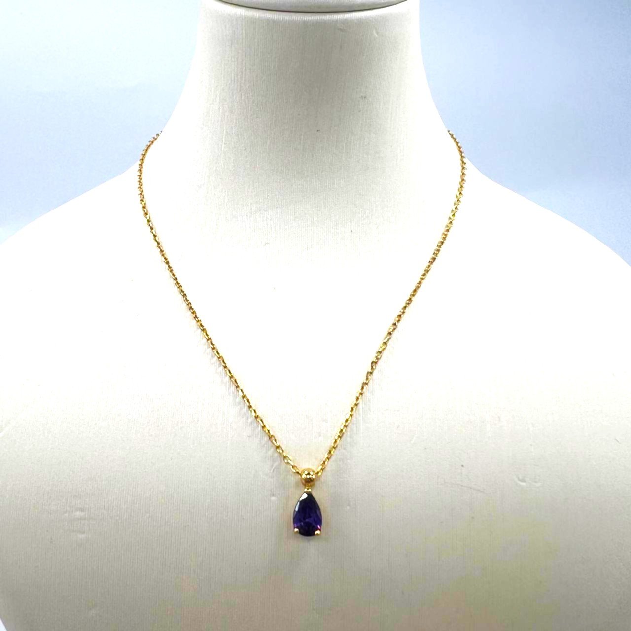 14K yellow gold necklace with a beautiful purple stone pendant elegant gift - Image 5