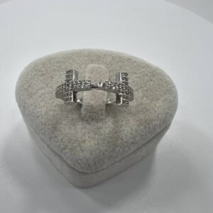 New 14K Solid White Gold Ring Italy Double Cross with White Zircon 3.1g Size7.25