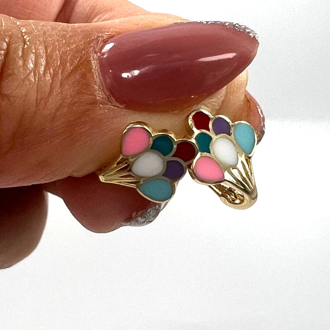 14K yellow gold colorful plug earrings, perfect for girls and all occasions - Image 3