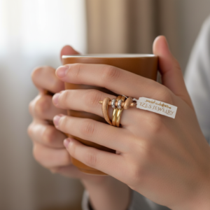 14K Gold Multi-Band Ring Yellow White Two Tone Stacked Textured Women's Statement