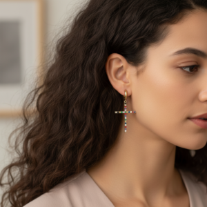 14K Yellow Gold Multi-Color Cross Drop Dangle Earrings | Women's Fine Jewelry