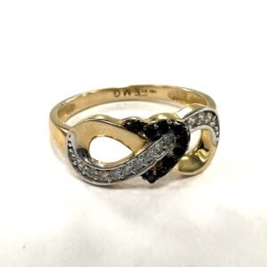 14K Yellow Gold Infinity & Heart Ring with White & Black Zircon  special design