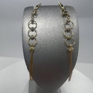 14K Solid Gold Dangle Earrings Long Chain Tassel Design Italy Elegant Gift 3.8g