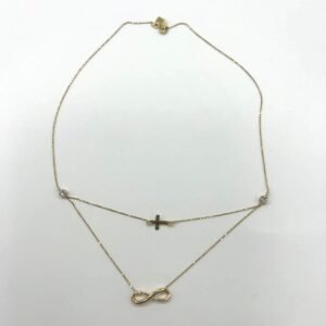 14K yellow gold necklace with cross and infinity symbol, unique and daily wear