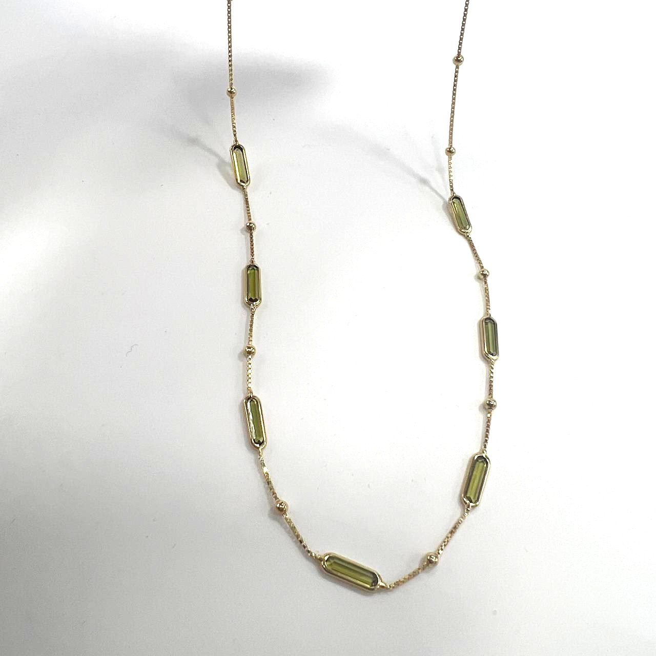 14K yellow gold necklace with elegant green stones olivine, delicate & stylish. - Image 4