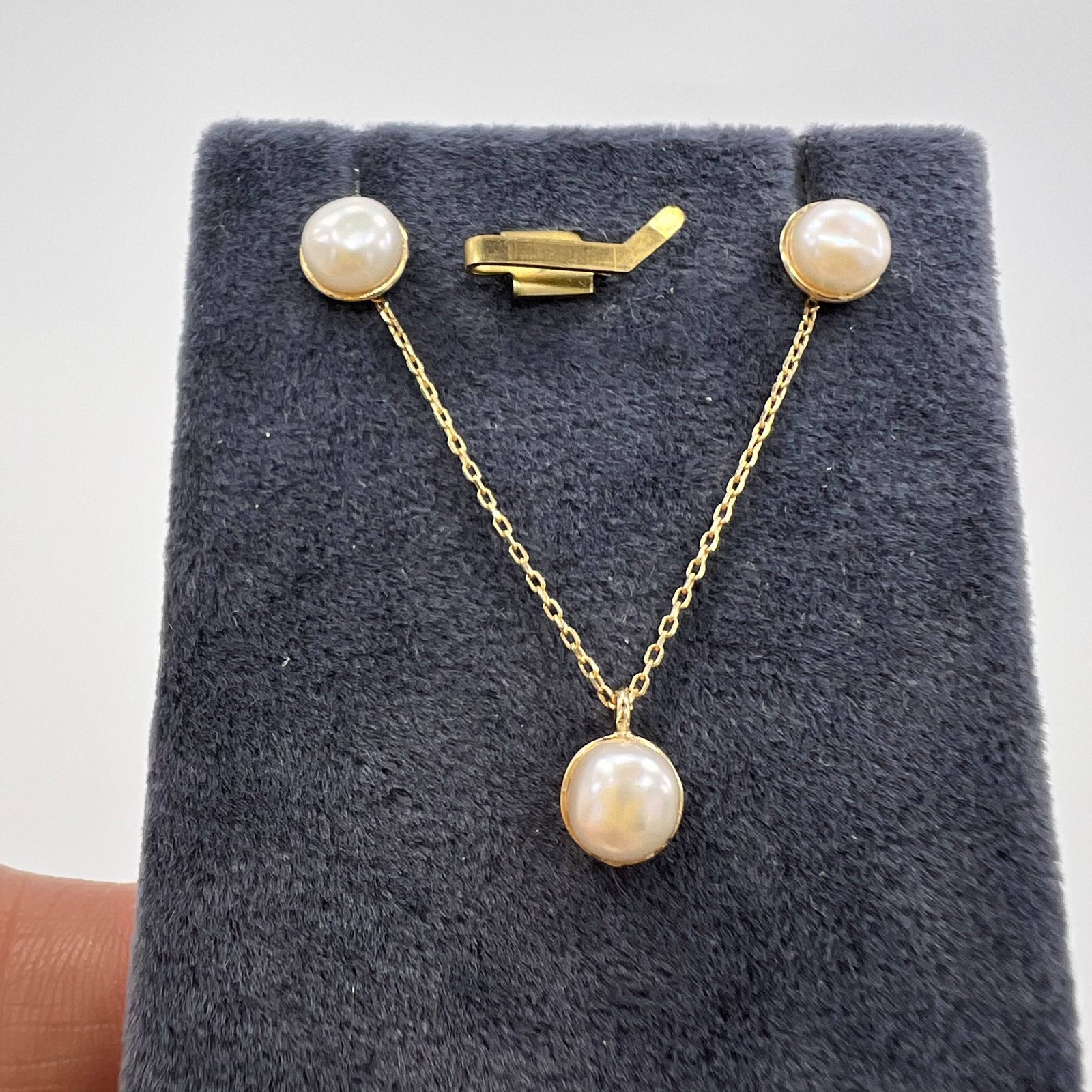 14K Gold Pearl Chain Necklace Stud Earrings Set Women’s Jewelry Gift Italy 2.6g