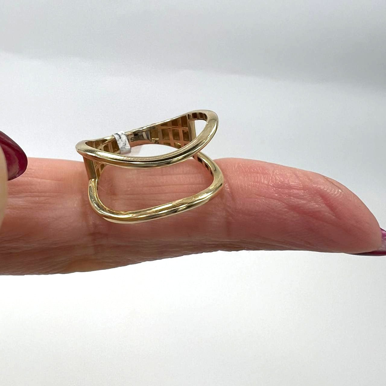 14K Yellow Gold Modern Open Frame Ring Minimalist Sculptural Design Size 7 - Image 6