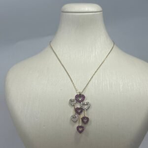 New Elegant 14K Solid Gold Necklace – Italian Heart Design with CZ & Ruby, 3.1g