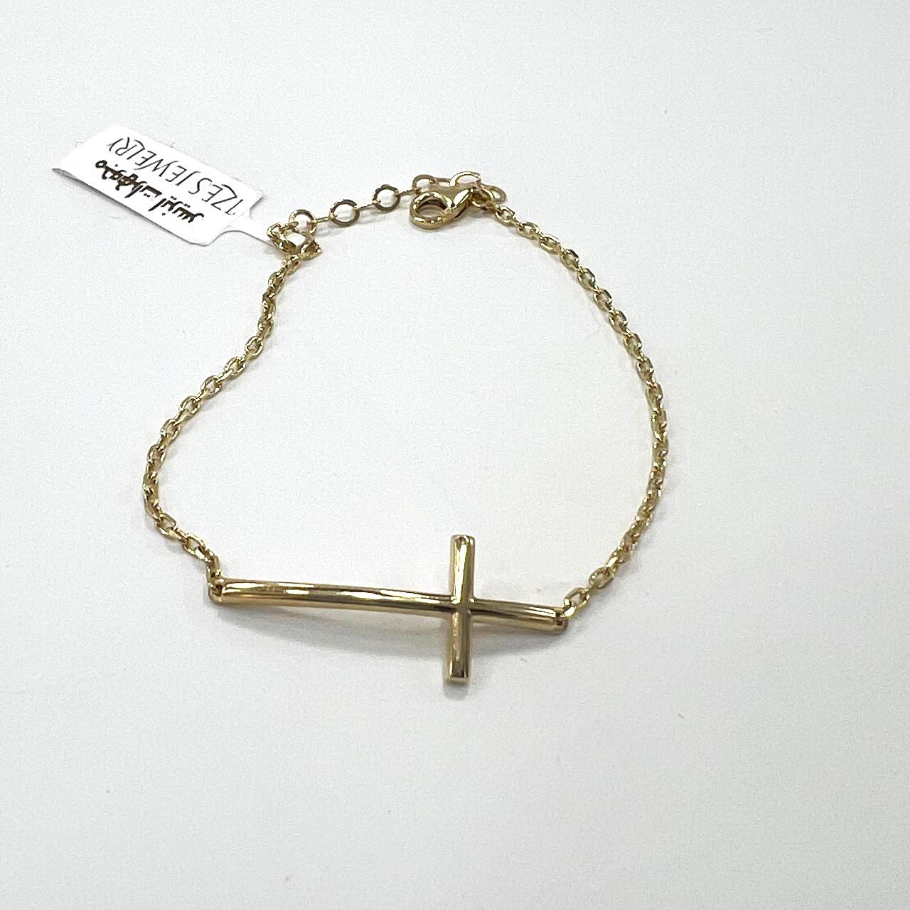 Elegant 14K yellow gold bracelet cross shape, timeless and refined design