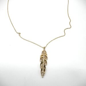 New 14K Yellow Gold Leaf Pendant Necklace with zircon – Elegant and Stylish