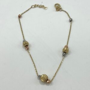 14K tri-color gold bead bracelet in white, rose & yellow tones, elegant and chic