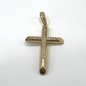 14K Yellow Gold Cross Pendant with Central Zircon – Elegant & Everyday Wear