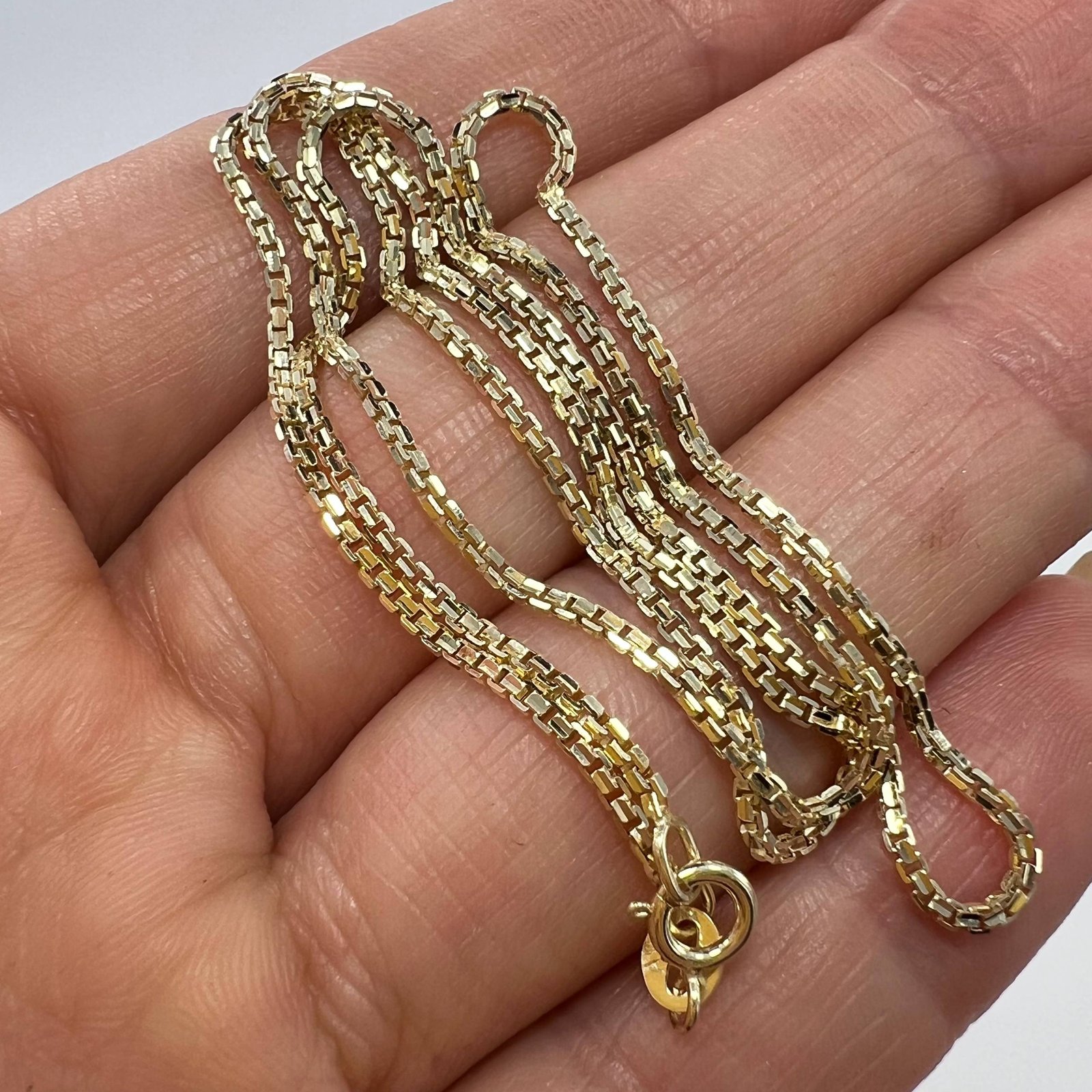 New 14K Solid Gold Box Chain Necklace Italy 17” Gift Unisex Fine Jewelry 3.8g