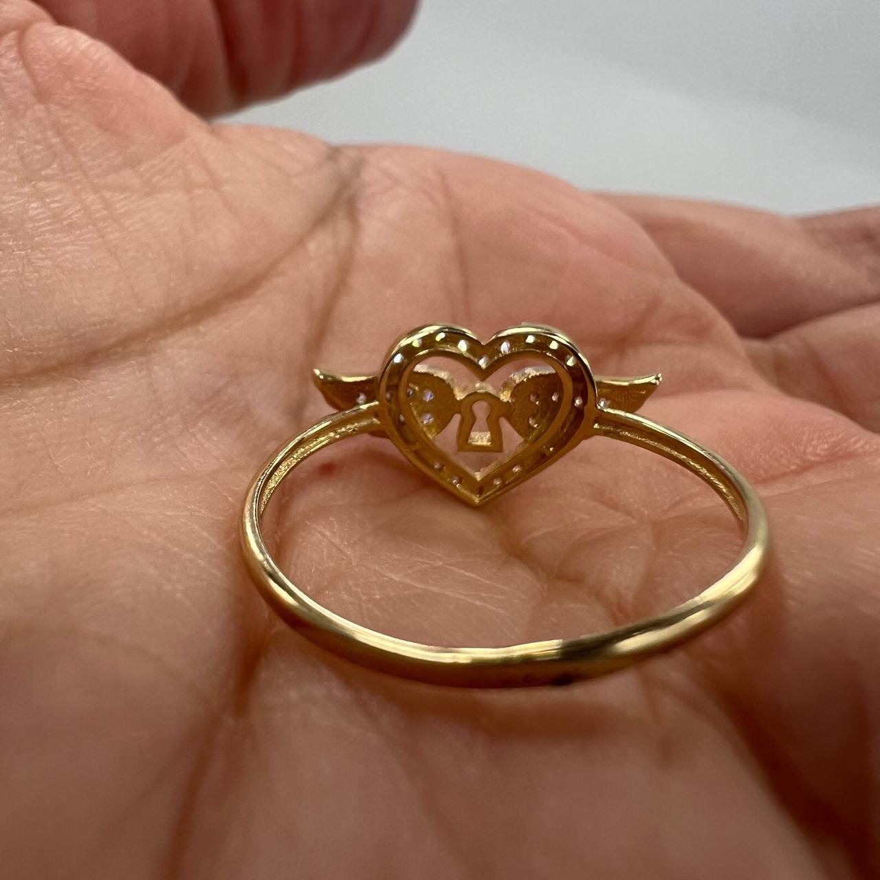 New 14K Solid Gold Ring 1.6g – Heart with Wings and Stones, Made in Italy - Image 4
