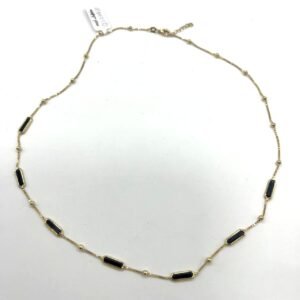 14K yellow gold necklace with elegant black stones, delicate and stylish.
