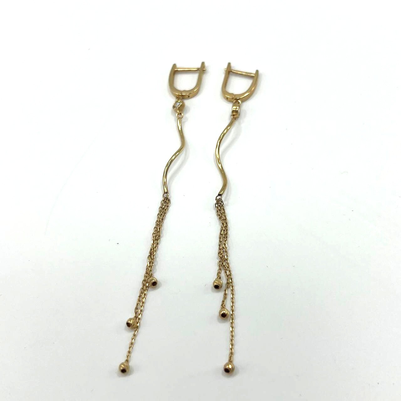 Elegant long 14K yellow gold earrings, graceful and charming. - Image 6