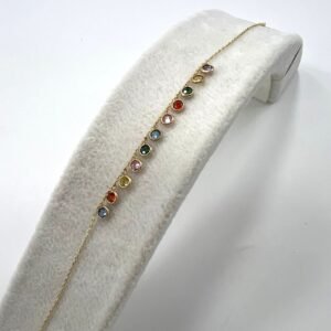 14K yellow gold bracelet with round vibrant multicolored stones, elegant charm