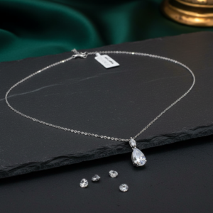 ZEB JEWELRY 14K White Gold Teardrop Zircon Pendant Necklace Delicate Gift