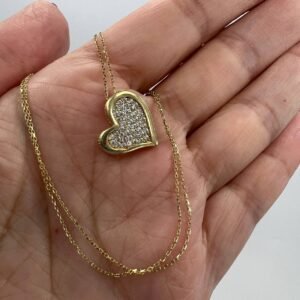 New Elegant 14K Solid Gold Italian Necklace Heart Pendant with Sparklin CZ 3.1g