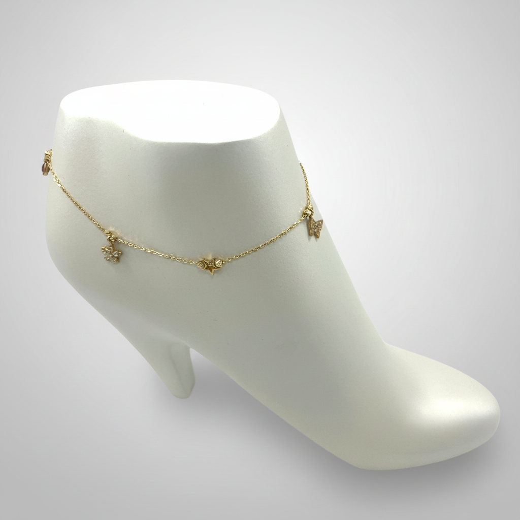 14K Yellow Gold Charm Anklet Dainty Delicate Fine Jewelry Women Summer Gift - Image 5