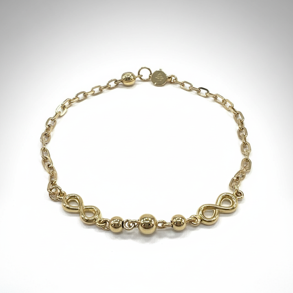 14K Yellow Gold Infinity Bracelet - Beaded Chain Delicate Everyday Fine Jewelry IZES - Image 3