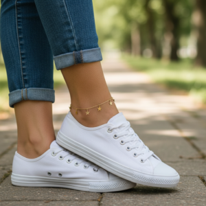 14K Yellow Gold Star Anklet Dainty Dangling Charm Minimalist Women's Fine Jewelry