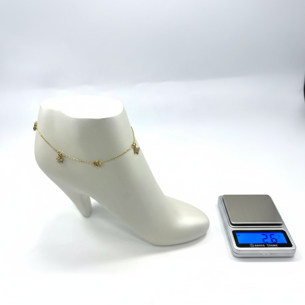 14K Yellow Gold Charm Anklet Dainty Delicate Fine Jewelry Women Summer Gift - Image 3