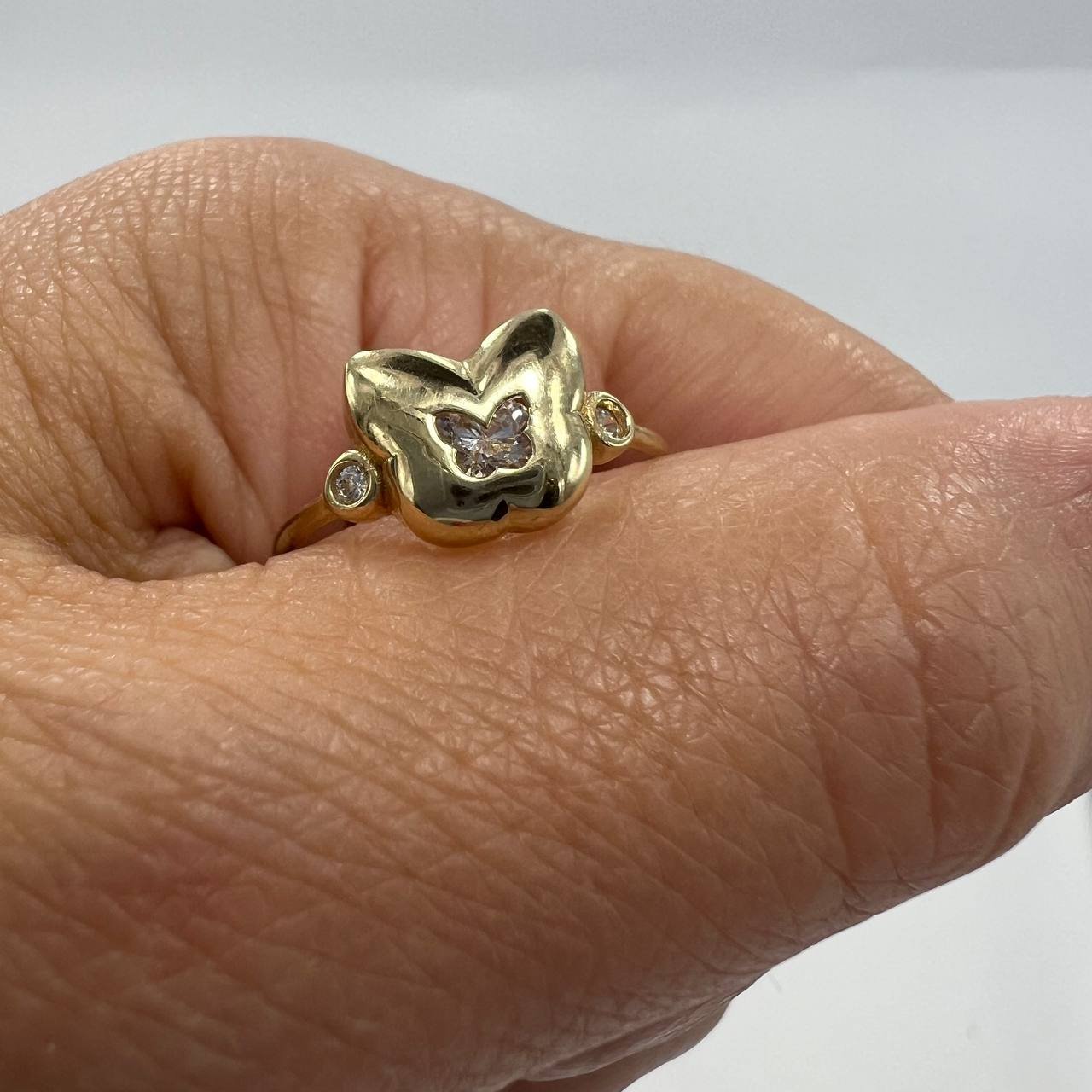 New 14K Solid Gold Ring Italy – Butterfly Design with White Zircon Size 7.16 1.5 - Image 2