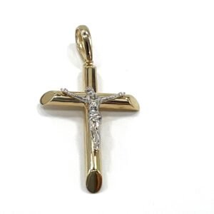 14K Two-Tone Gold Cross Pendant – Yellow and White Gold Everyday Elegance