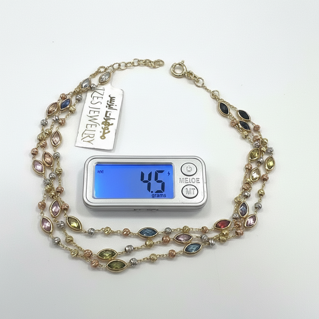 14K Tricolor Gold Layered Zircon Marquise Gemstone Necklace Adjustable - Image 4