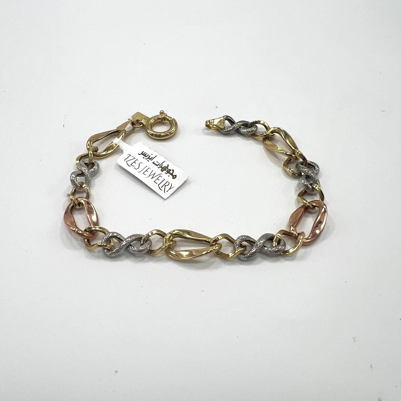 14K yellow, white & rose gold bracelet in a chic chain-link design, new modern - Image 6