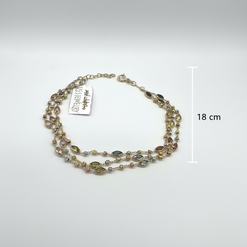 14K Tricolor Gold Layered Zircon Marquise Gemstone Necklace Adjustable