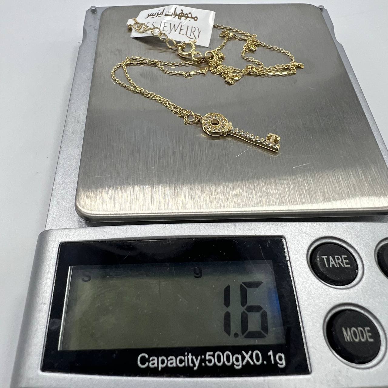 New Elegant 14K Solid Gold Necklace Italy- Key Pendant with White Gemstones 1.6g - Image 8