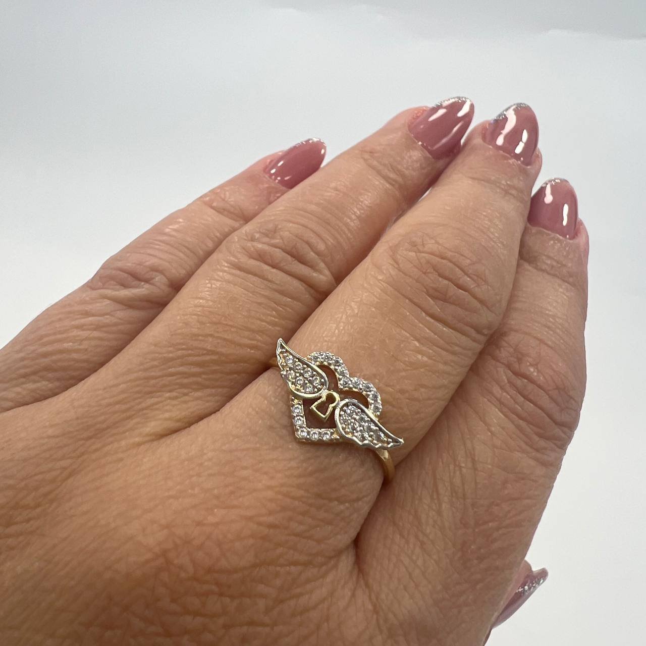 New 14K Solid Gold Ring 1.6g – Heart with Wings and Stones, Made in Italy - Image 5