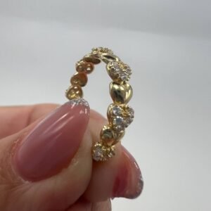 New 14K Solid Gold Ring 1.7g – Heart and Stones Band Design, Made in Italy