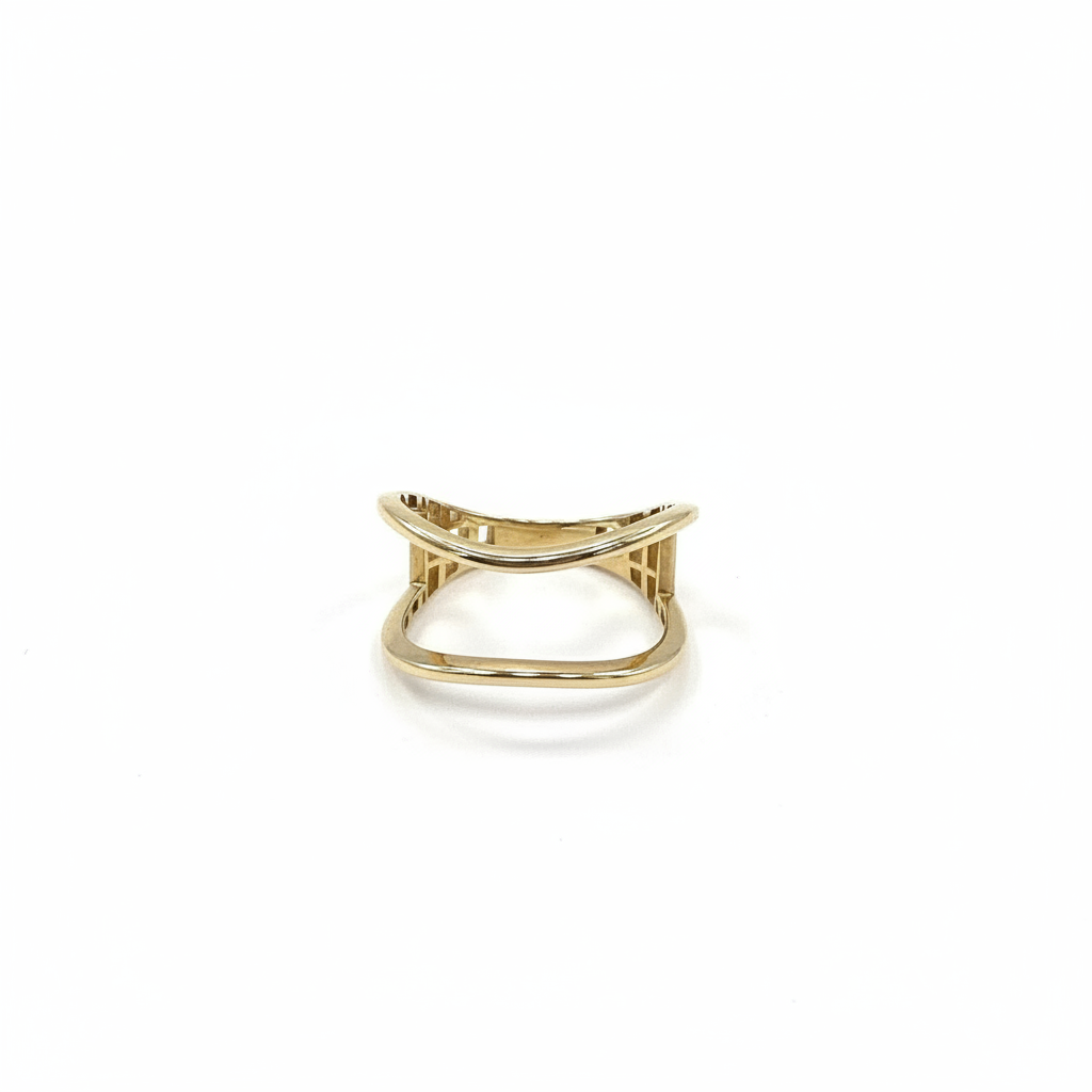 14K Yellow Gold Modern Open Frame Ring Minimalist Sculptural Design Size 7