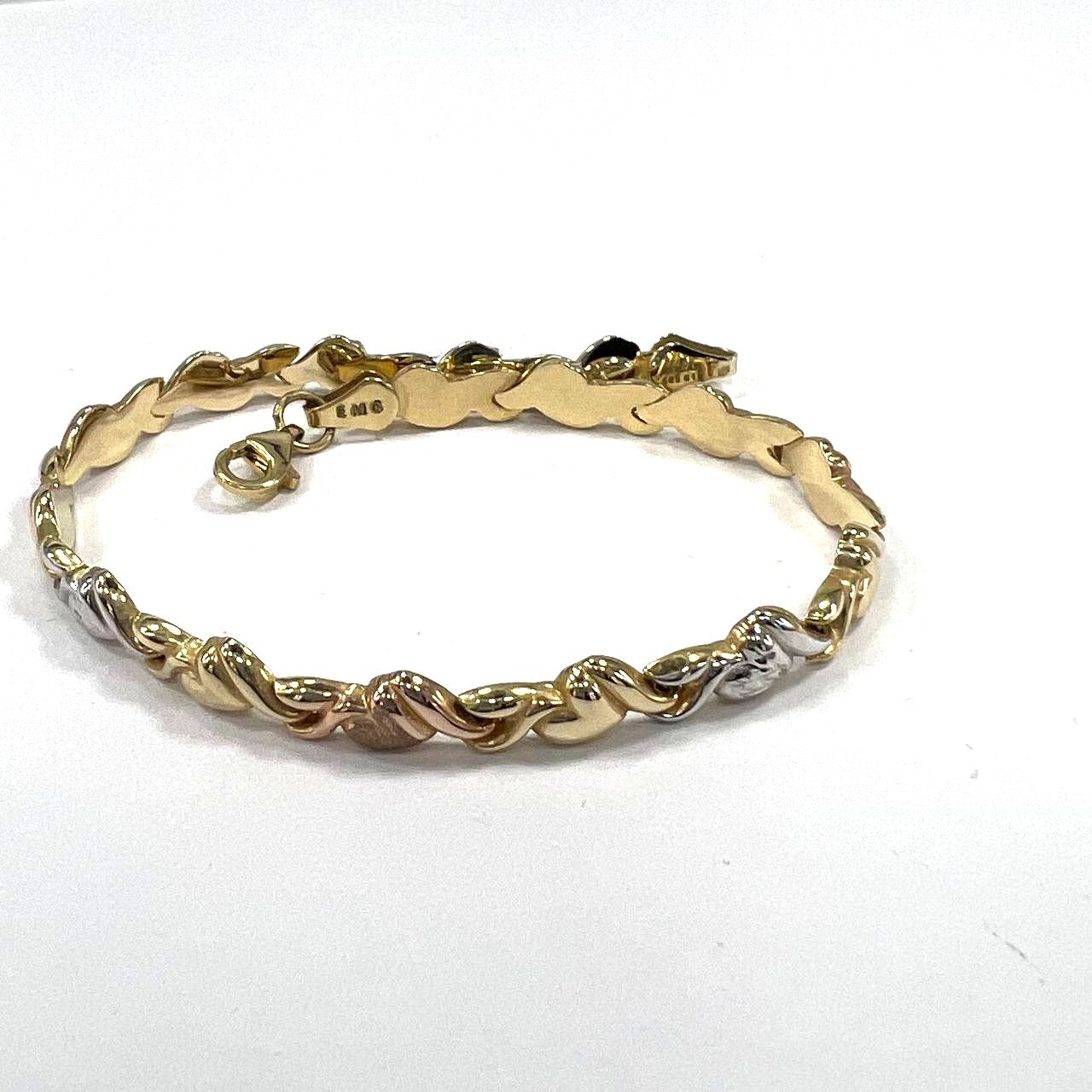 New 14K gold bracelet in yellow, white & rose tones, featuring a heart design - Image 2