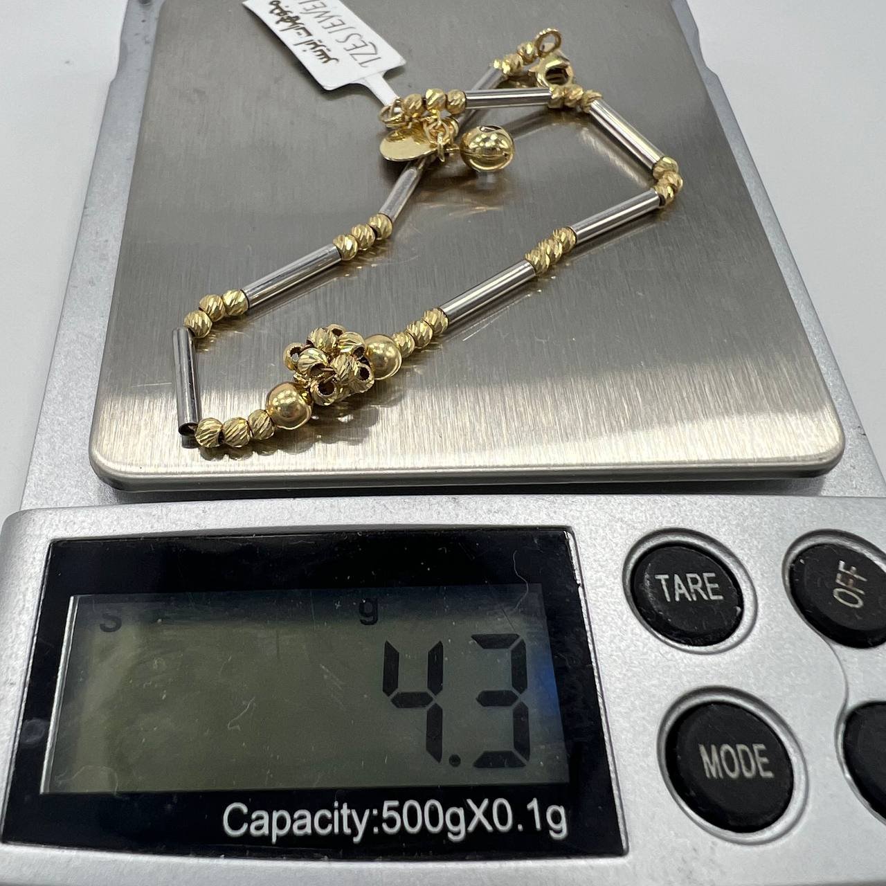 New 14K Solid Gold Two-Tone Bracelet Italy – Textured & Polished Beads 4.3g - Image 8