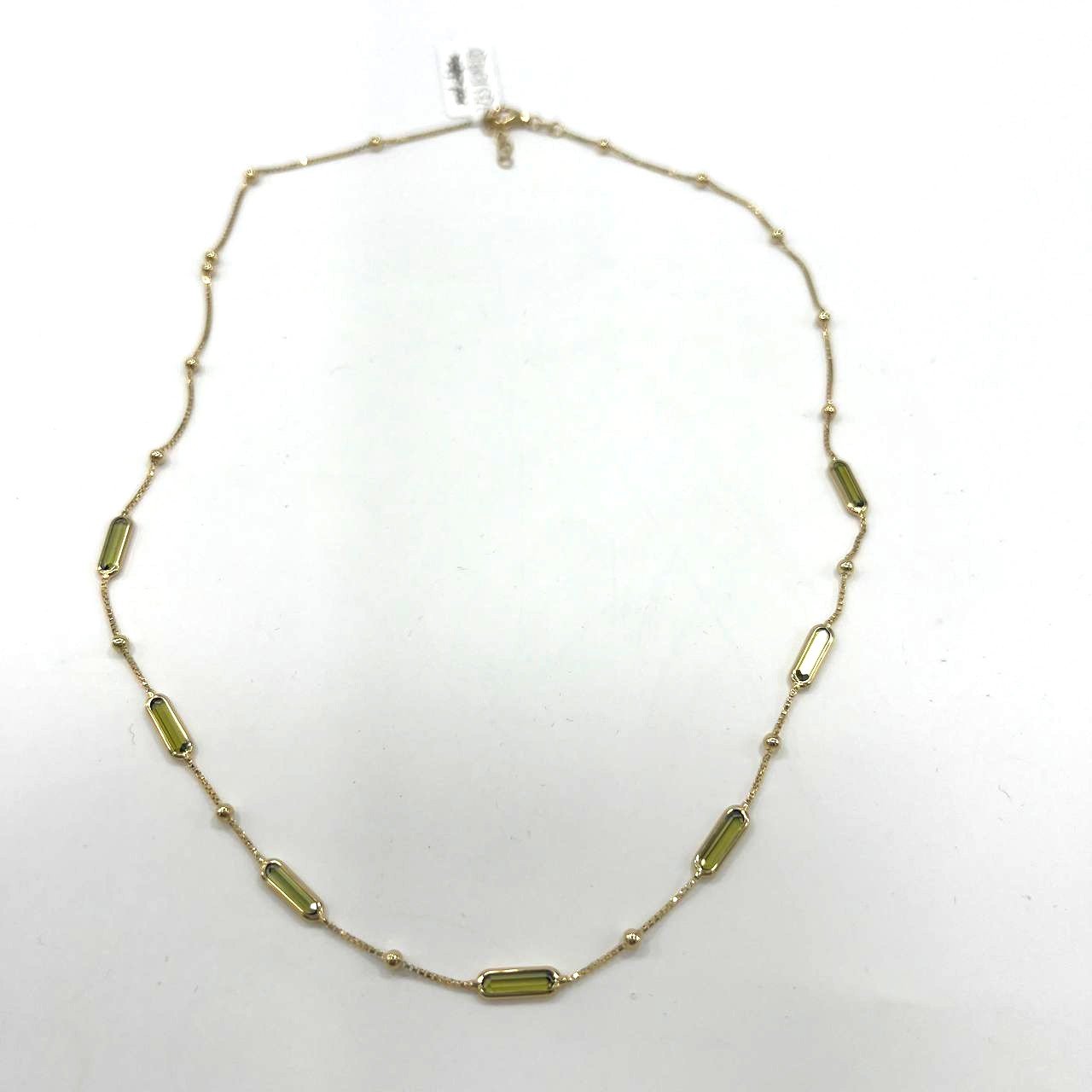 14K yellow gold necklace with elegant green stones olivine, delicate & stylish.