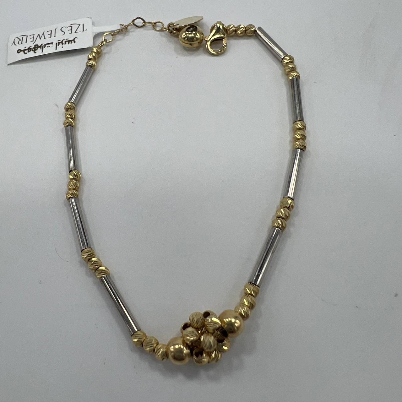 New 14K Solid Gold Two-Tone Bracelet Italy – Textured & Polished Beads 4.3g - Image 4