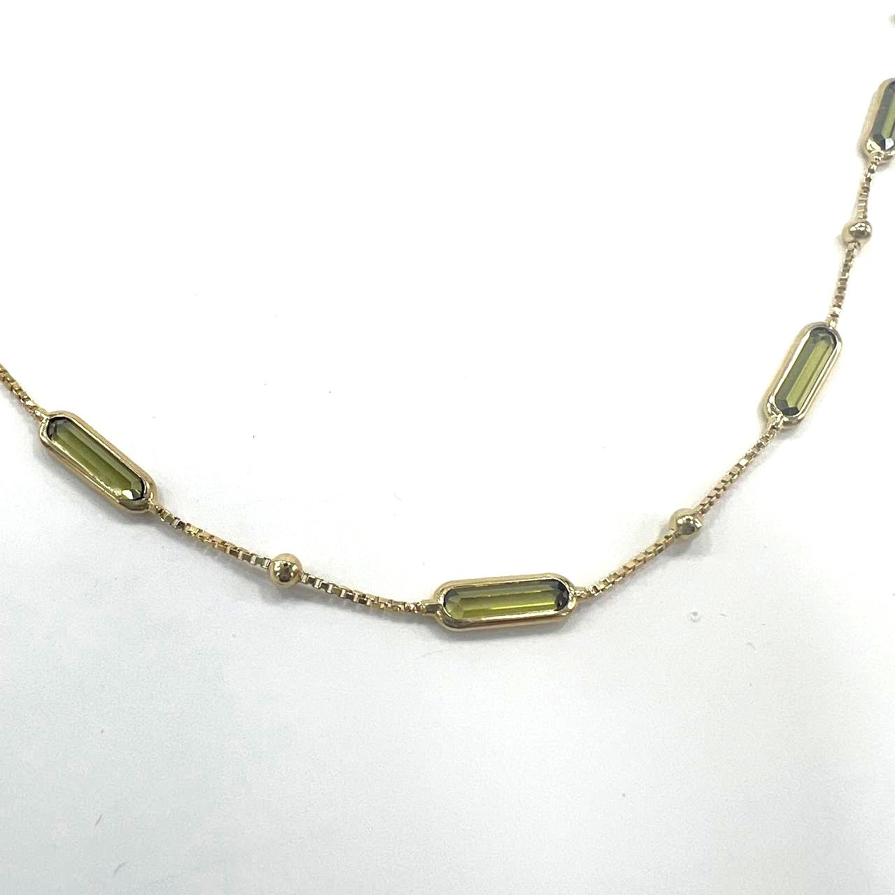 14K yellow gold necklace with elegant green stones olivine, delicate & stylish. - Image 5