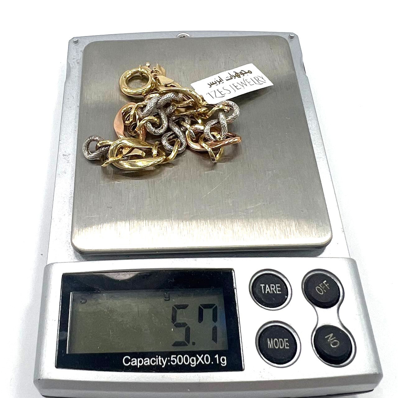 14K yellow, white & rose gold bracelet in a chic chain-link design, new modern - Image 9