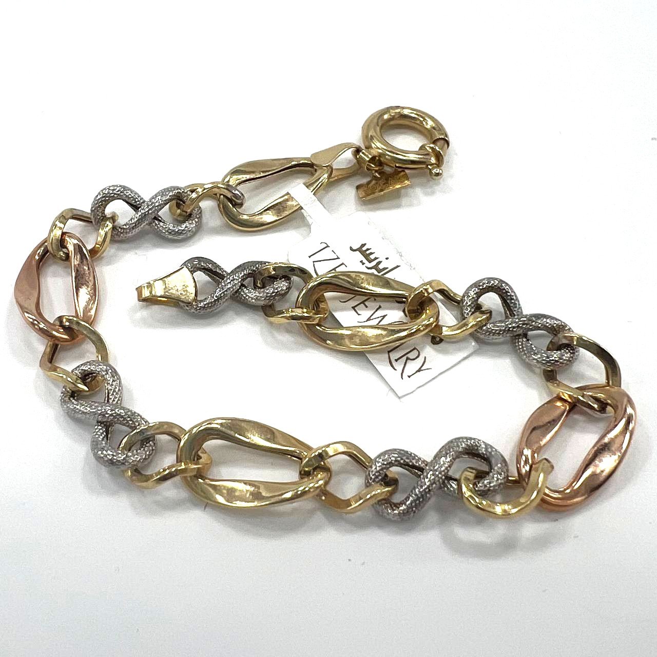 14K yellow, white & rose gold bracelet in a chic chain-link design, new modern - Image 2