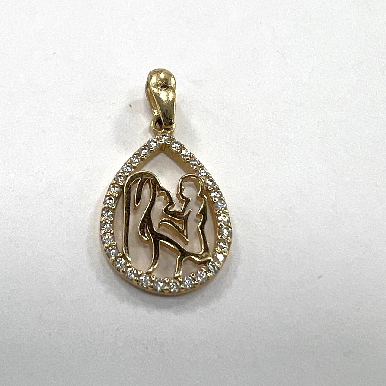 14K Yellow Gold Mother and Child Pendant – Elegant Design with Sparkling Zircon - Image 3
