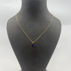 New Elegant 14K Solid Gold Necklace with Blue Teardrop Gemstone – 2.0g, 22.5cm