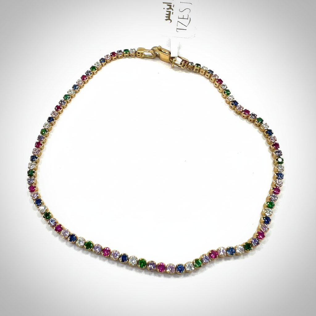 Izes 14K Gold Multi-Color Zircon Rainbow Tennis Bracelet Women Fine Jewelry - Image 6
