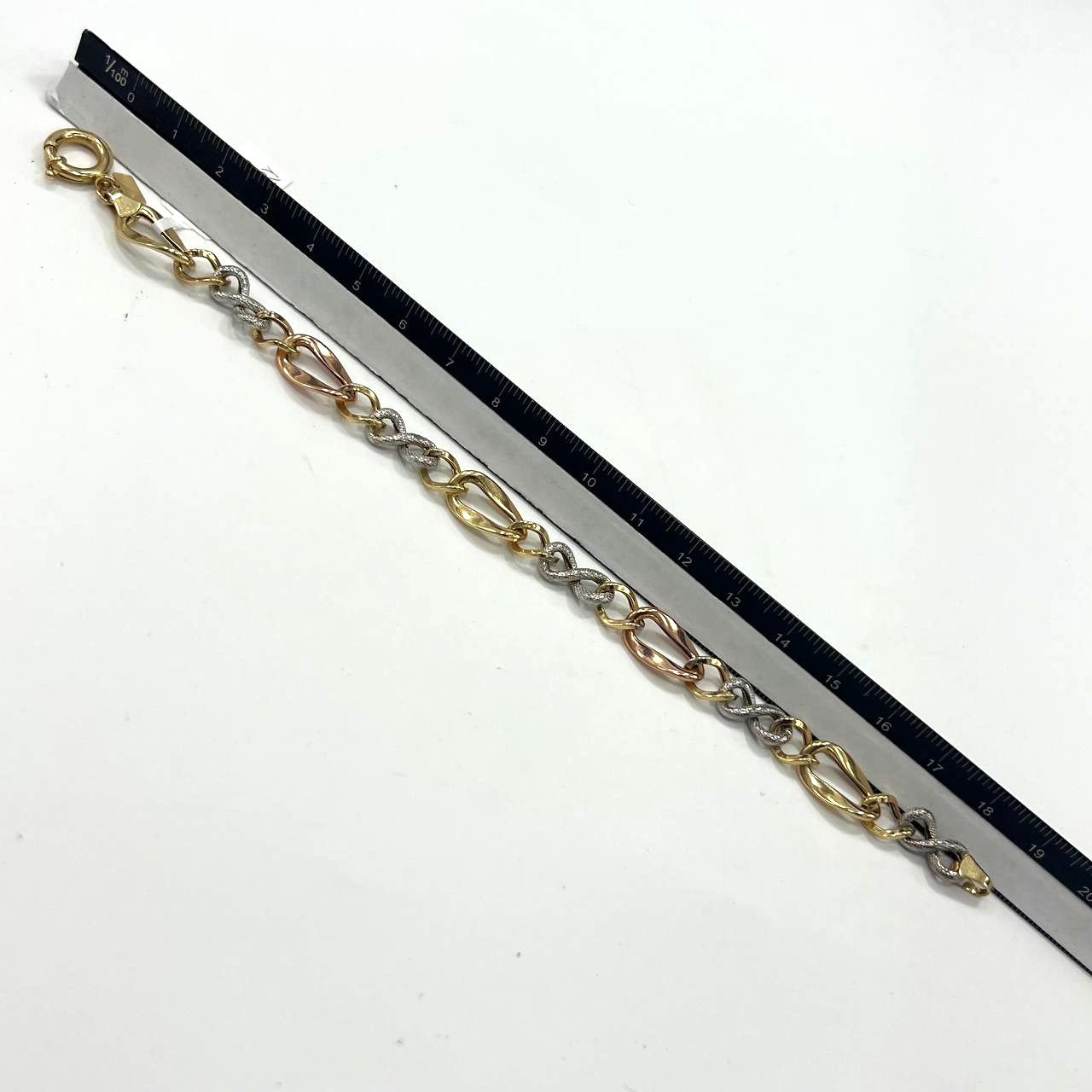 14K yellow, white & rose gold bracelet in a chic chain-link design, new modern - Image 8