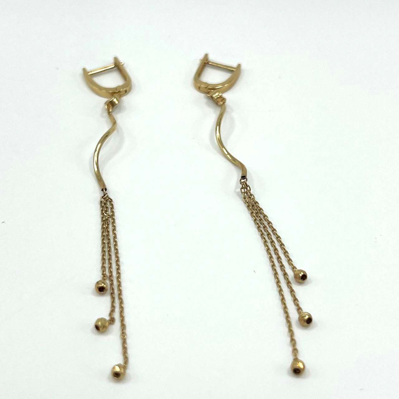 Elegant long 14K yellow gold earrings, graceful and charming. - Image 5