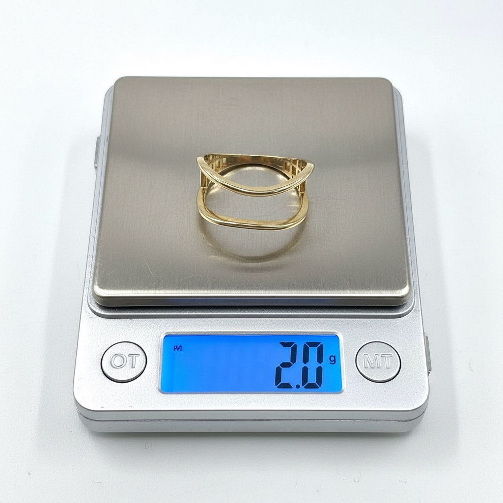 14K Yellow Gold Modern Open Frame Ring Minimalist Sculptural Design Size 7 - Image 2