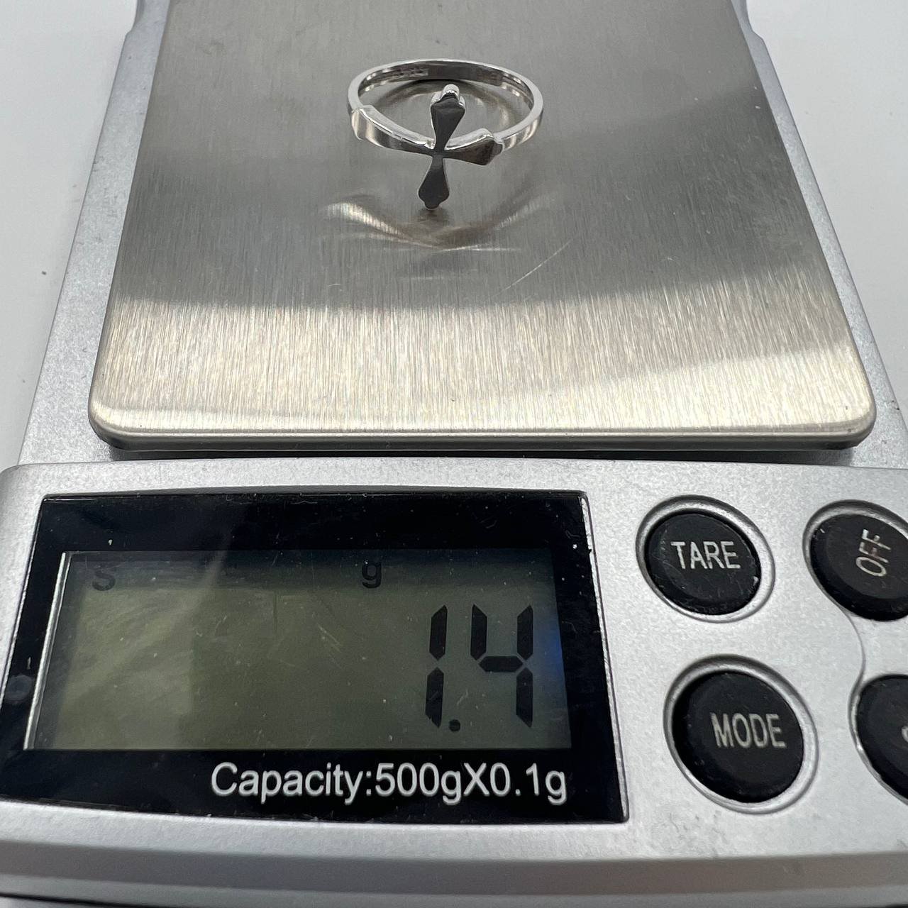 New 14K Solid White Gold Ring Italy Polished Cross Design 1.4g Size 6.25g - Image 6